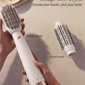 T3 White & Rose Gold Paddle and Round Brush Set